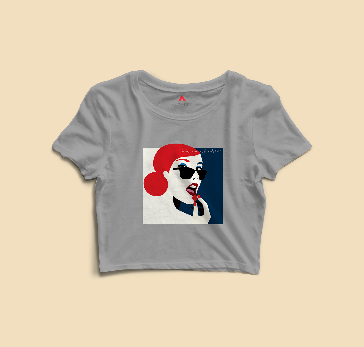 " BABES AGAINST BULLSHIT " - HALF-SLEEVE CROP TOP GREY
