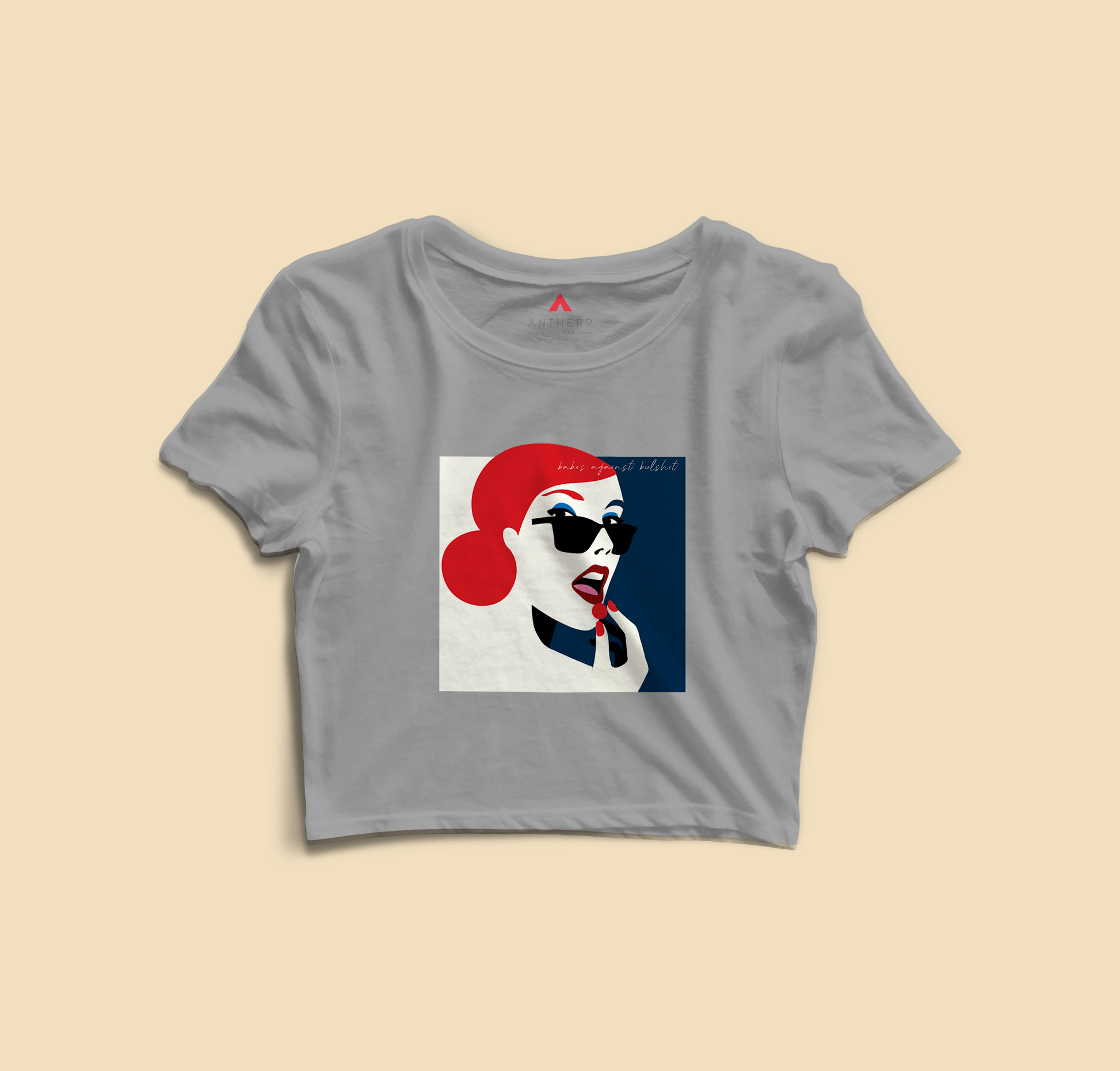 " BABES AGAINST BULLSHIT " - HALF-SLEEVE CROP TOP GREY