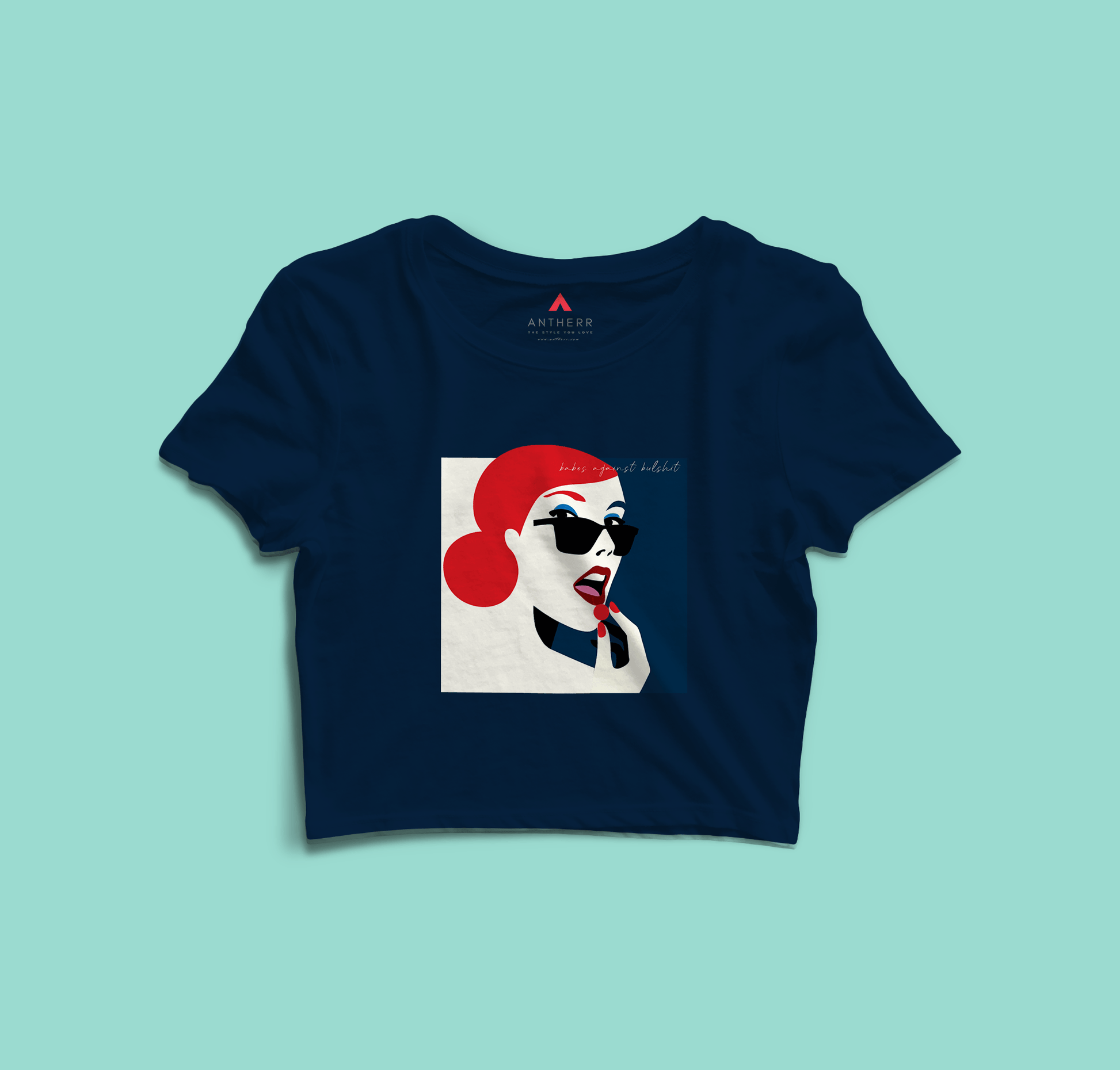 " BABES AGAINST BULLSHIT " - HALF-SLEEVE CROP TOP NAVY BLUE