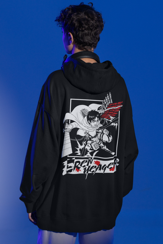 Eren Yeager- Attack of Titan: Unisex Winter Hoodies BLACK
