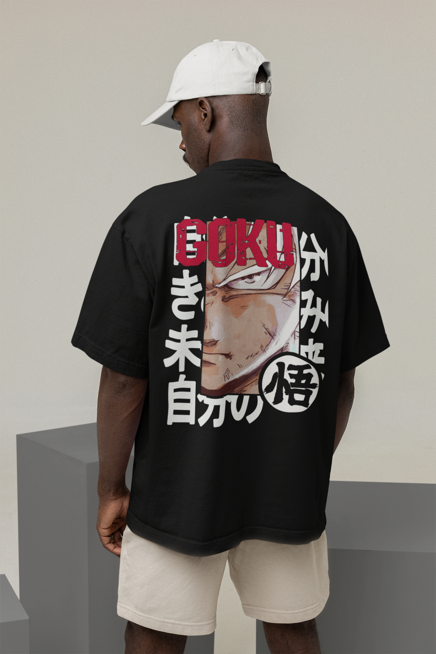 Goku- Dragon Ball Z (Double Sided Print): Anime-Oversized T-shirts BLACK 240 GSM