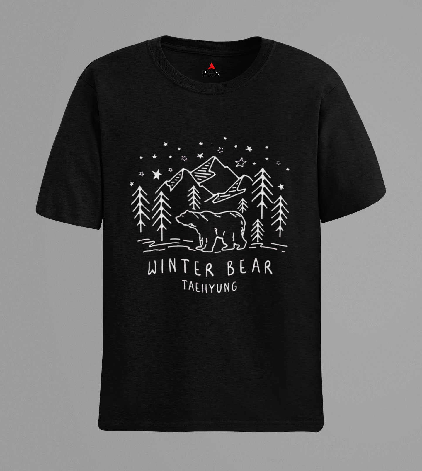 Winter Bear Line Art: BTS Regular Fit T-Shirt BLACK