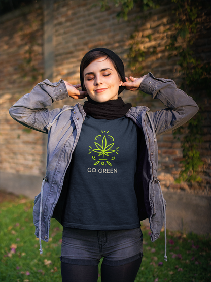 " GO GREEN " - HALF-SLEEVE T-SHIRT. NAVY BLUE