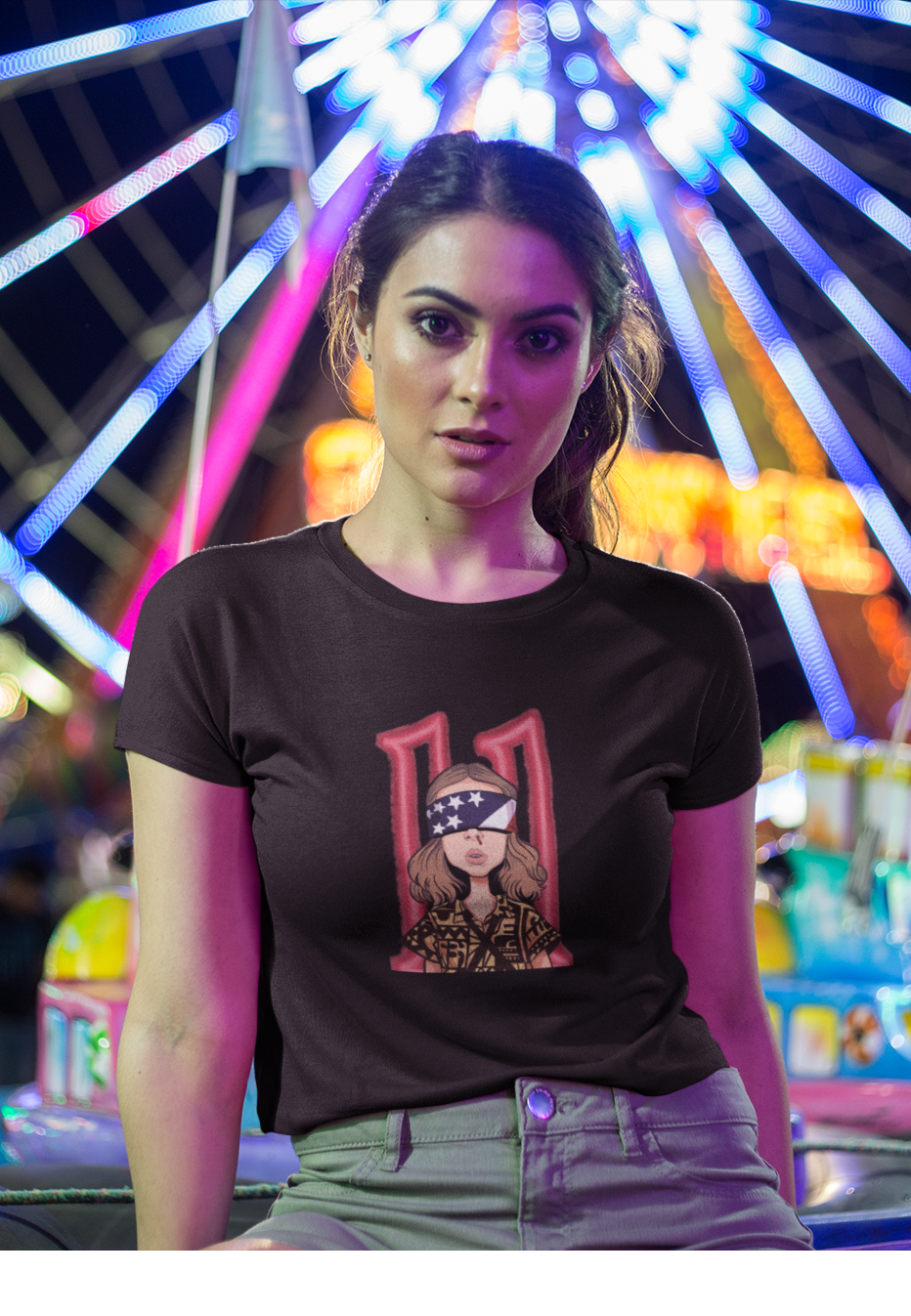 "STRANGER THINGS" - ELEVEN : Half-sleeve T-Shirts BLACK
