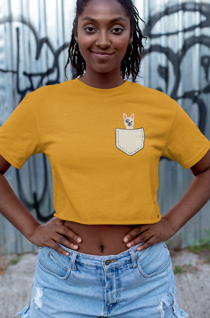 " CUTE BULLY " - HALF SLEEVE POCKET DESIGN CROP TOPS YELLOW