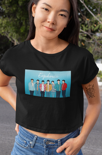 EUPHORIA : BTS - HALF-SLEEVE CROP TOPS BLACK