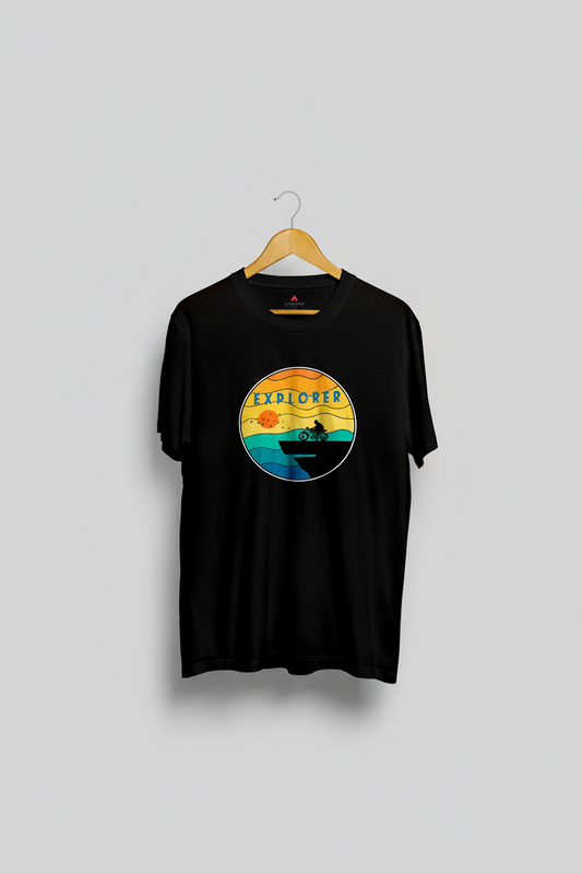 "EXPLORER " HALF-SLEEVE T-SHIRT (BLACK)