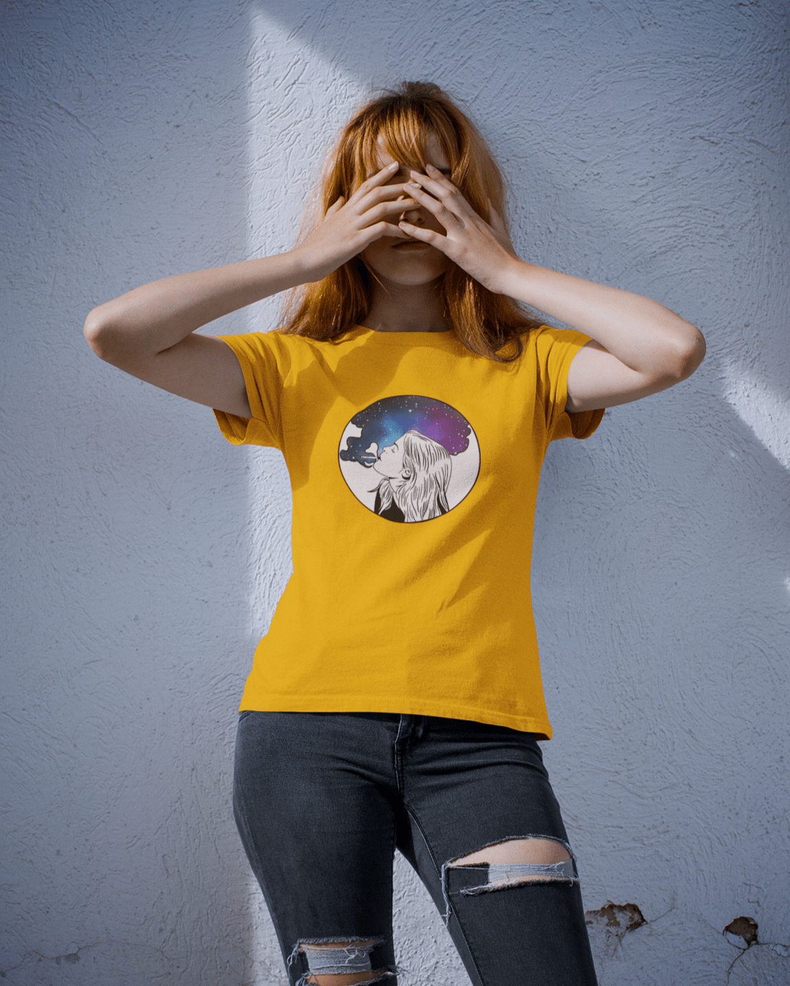 " SMOKEY GALAXY " HALF-SLEEVE T-SHIRTS YELLOW