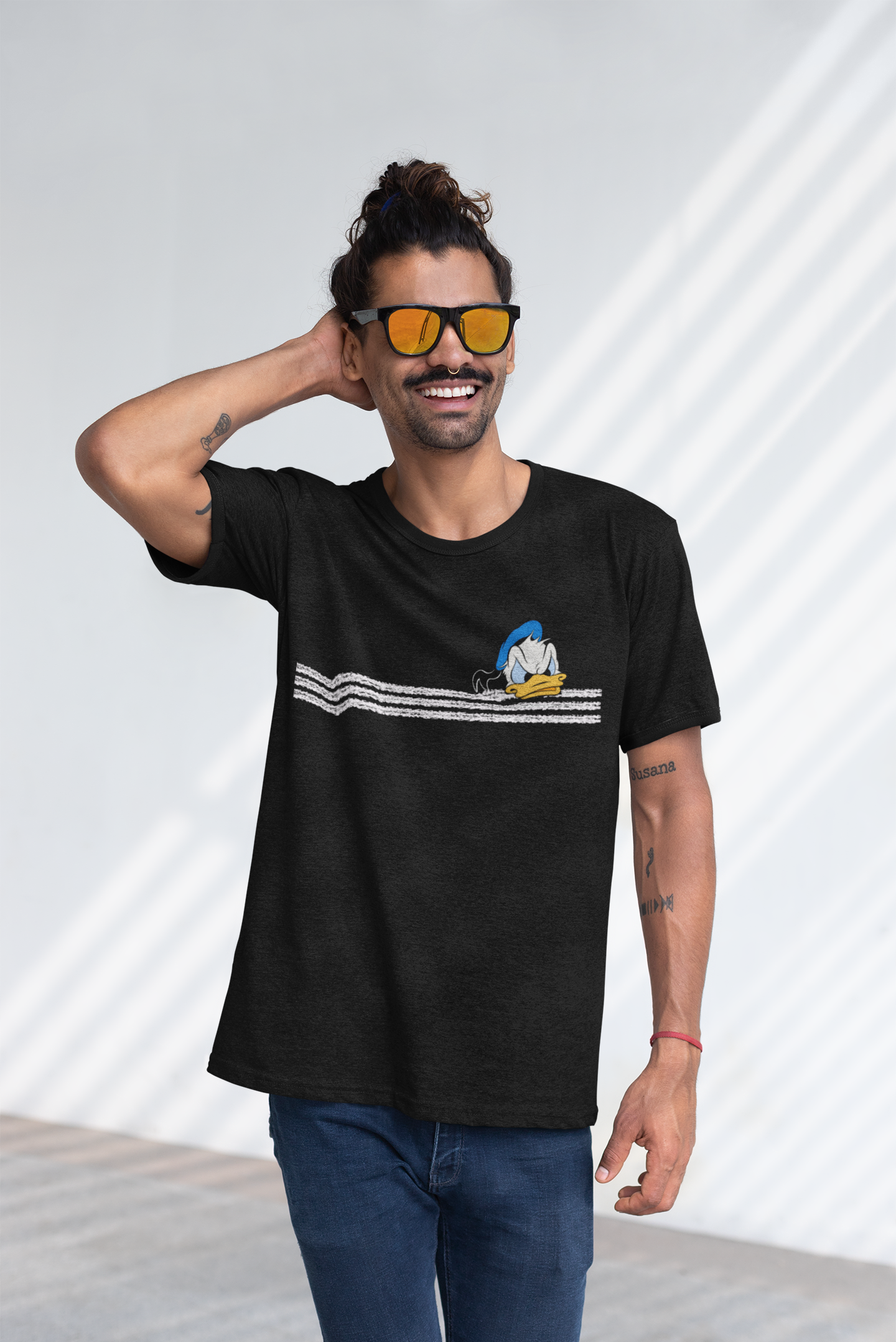 ANGRY DONALD - STRIPES HALF-SLEEVE T-SHIRTS BLACK