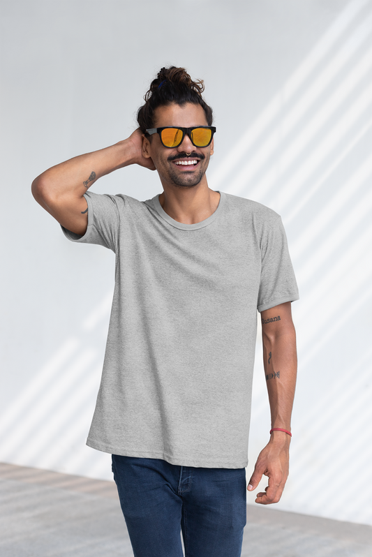 BASIC HEATHER GREY HALF-SLEEVE T-SHIRTS BLACK