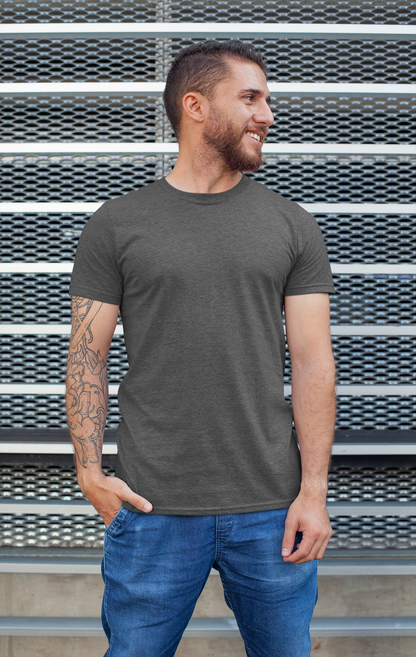 BASIC HEATHER CHARCOAL GREY HALF-SLEEVE T-SHIRTS HEATHER CHARCOAL GREY