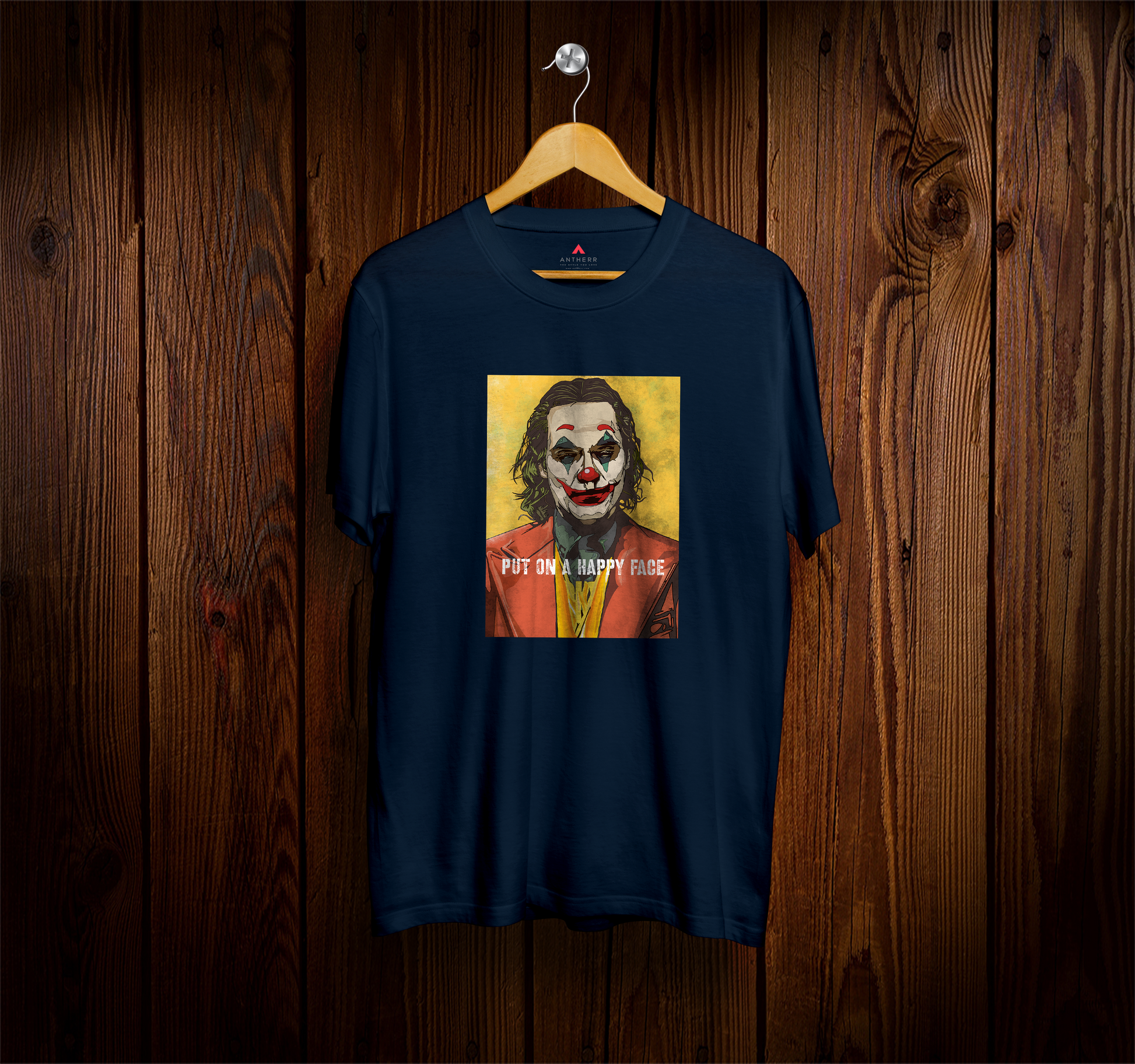 " JOKER - PUT ON A HAPPY FACE " - HALF-SLEEVE T-SHIRTS NAVY BLUE