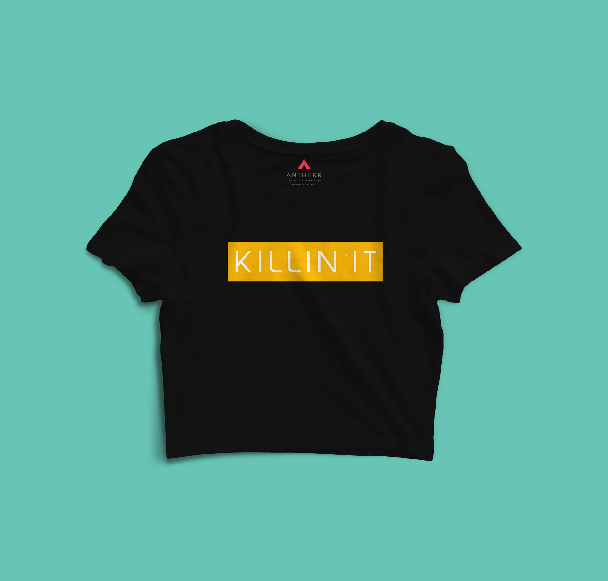 "KILLING IT" - HALF-SLEEVE CROP TOPS BLACK