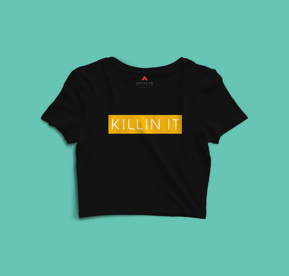 "KILLING IT" - HALF-SLEEVE CROP TOPS BLACK