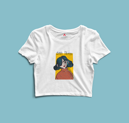 "LITTLE THINGS" - HALF-SLEEVE CROP TOPS WHITE
