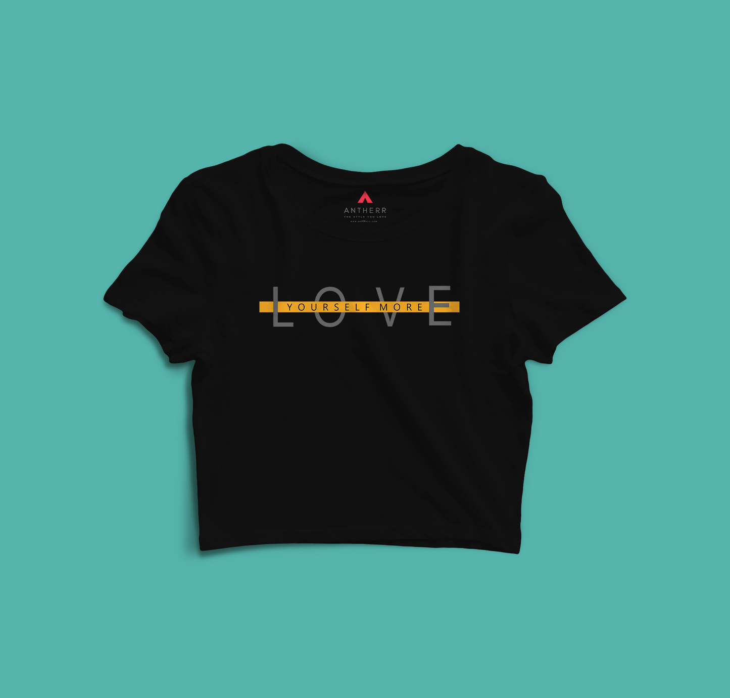 "LOVE YOURSELF MORE" - HALF SLEEVE CROP TOPS BLACK