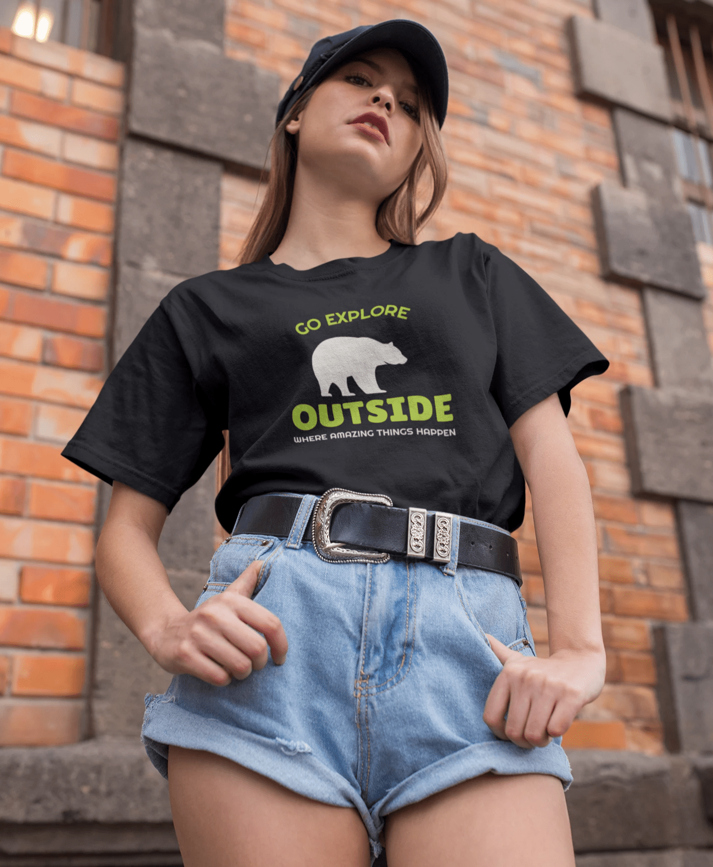 GO EXPLORE OUTSIDE- HALF-SLEEVE T-SHIRT BLACK