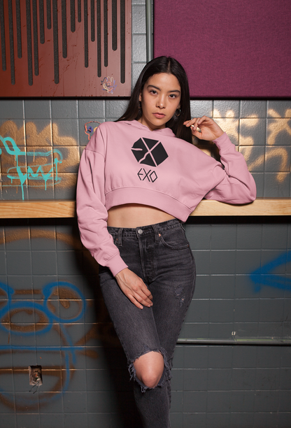 EXO Logo - Winter Crop Hoodies BABY PINK
