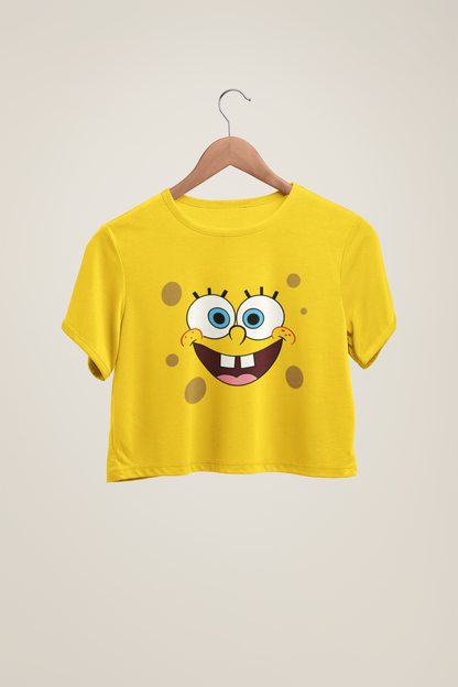 Spongebob Face - HALF-SLEEVE CROP TOPS