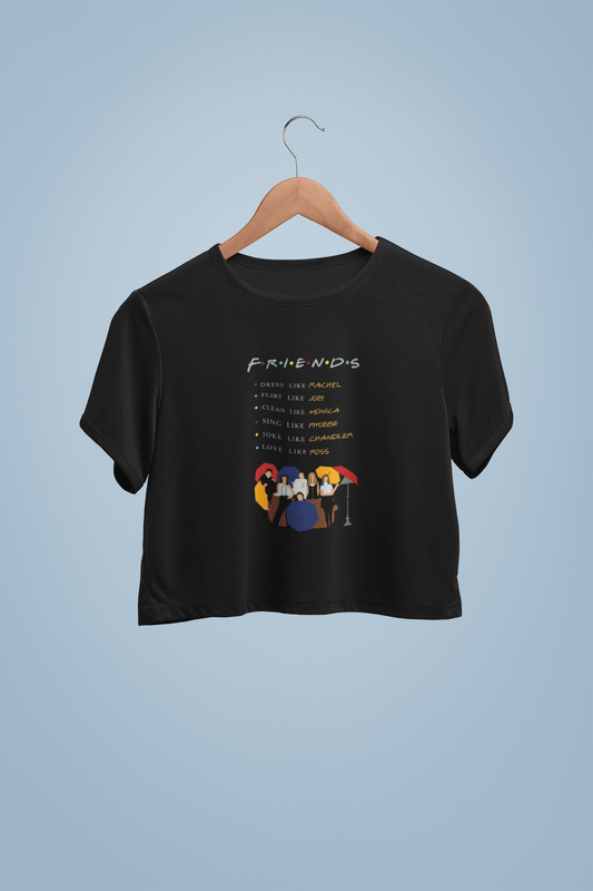 " FRIENDS " - HALF-SLEEVE CROP TOPS BLACK