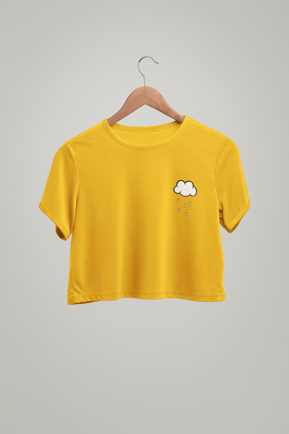 " CLOUDS AND RAINS " Half-sleeve Pocket Design Crop Top's