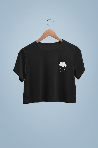 " CLOUDS AND RAINS " Half-sleeve Pocket Design Crop Top's