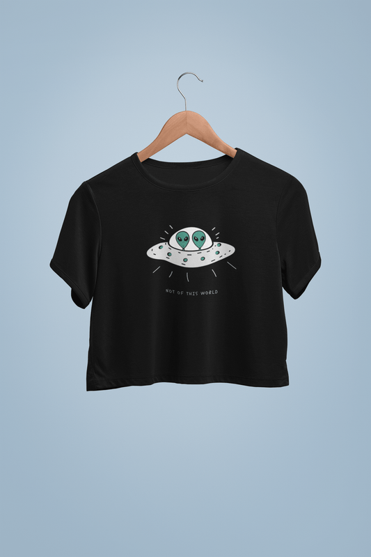 " NOT OF THIS WORLD " - HALF-SLEEVE CROP TOPS BLACK