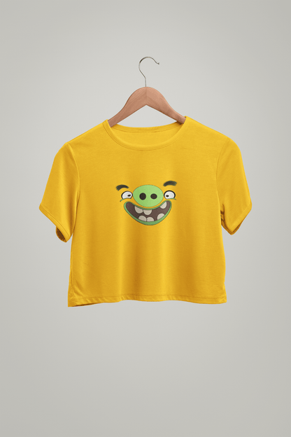 " PIGGY " - ANGRY BIRDS - HALF-SLEEVE CROP TOPS