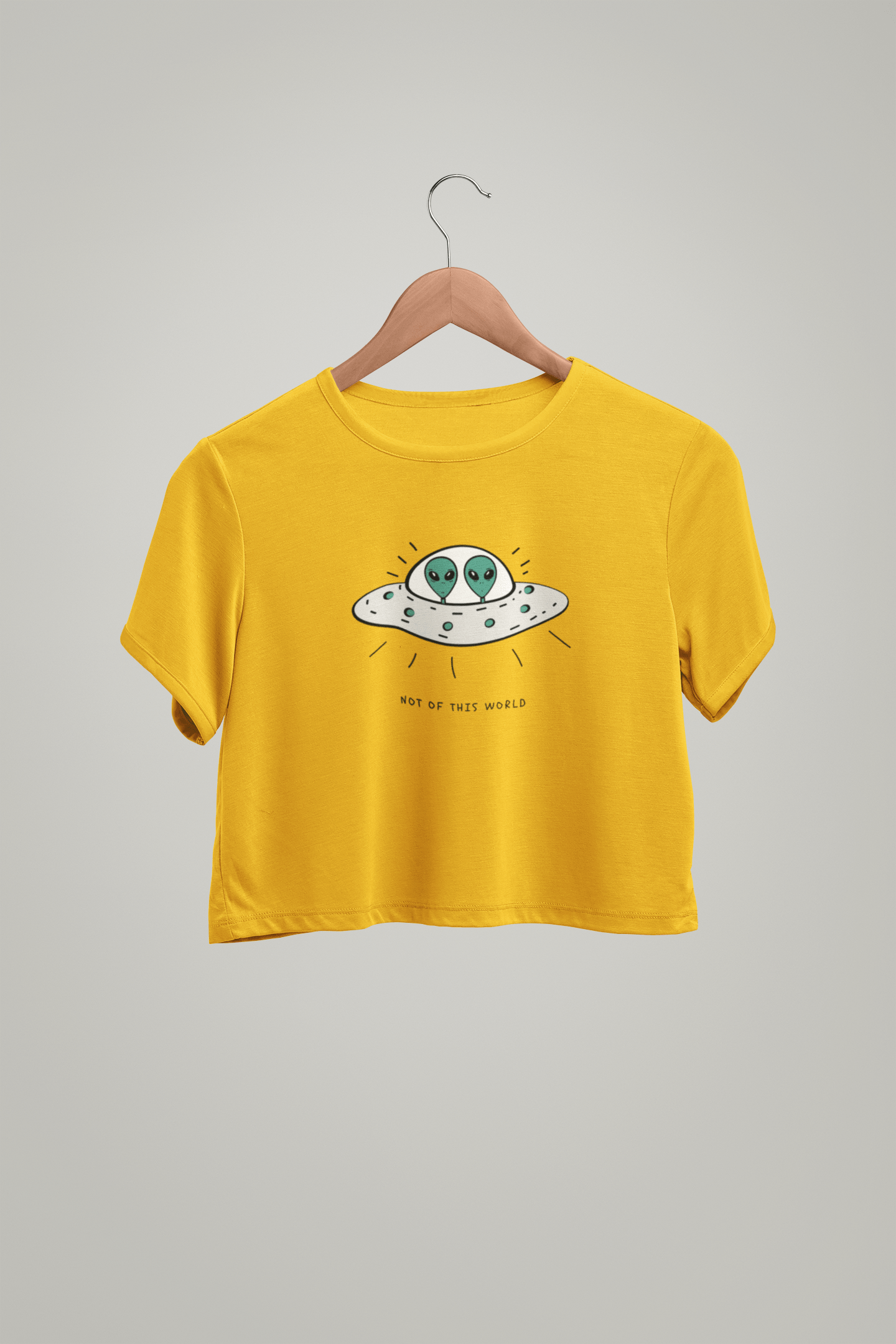 " NOT OF THIS WORLD " - HALF-SLEEVE CROP TOPS YELLOW
