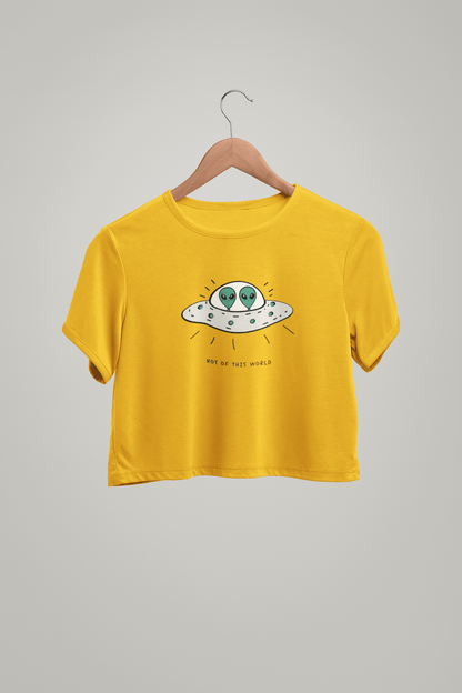 " NOT OF THIS WORLD " - HALF-SLEEVE CROP TOPS YELLOW