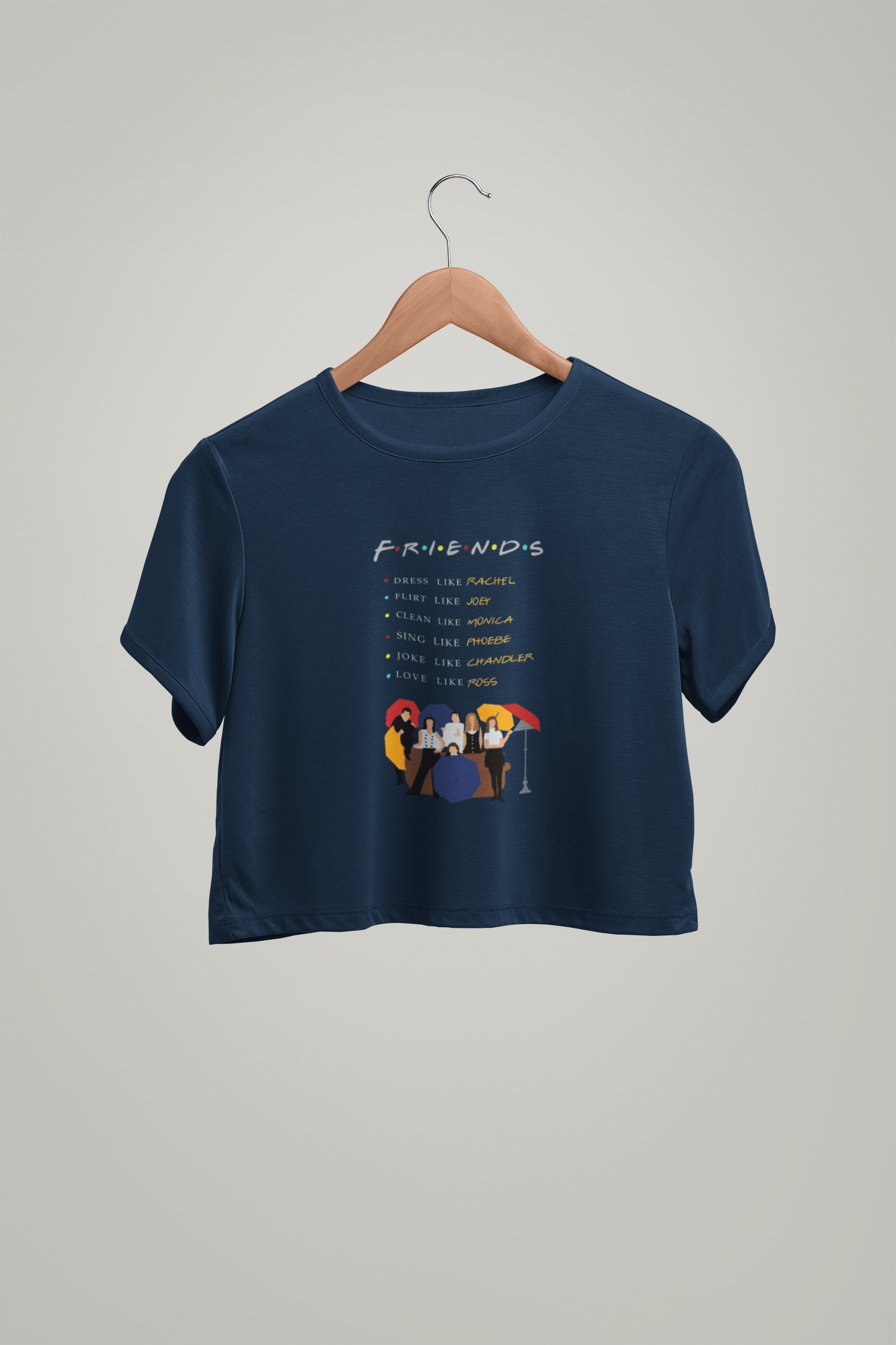 " FRIENDS " - HALF-SLEEVE CROP TOPS NAVY BLUE