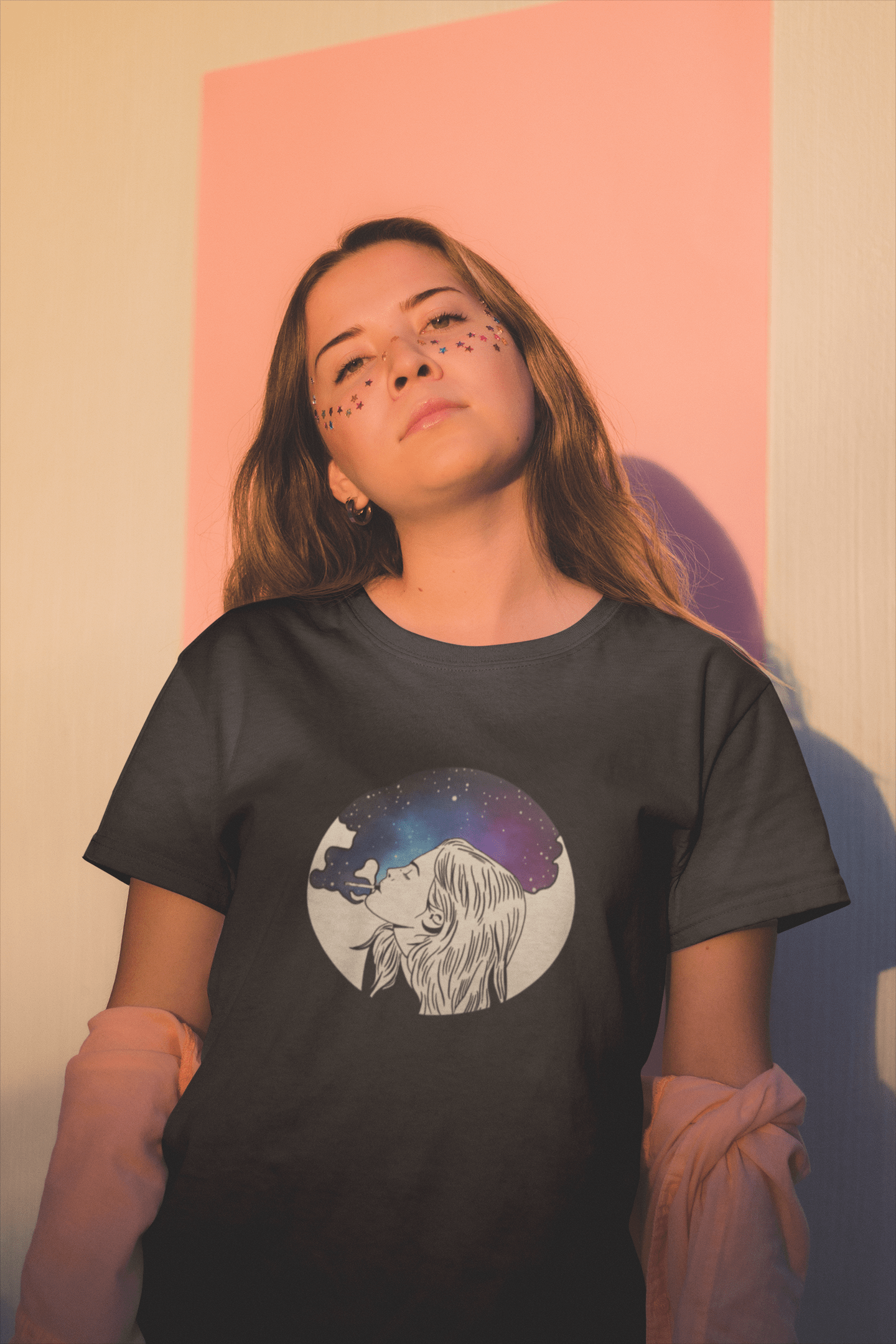 " SMOKEY GALAXY " HALF-SLEEVE T-SHIRTS BLACK