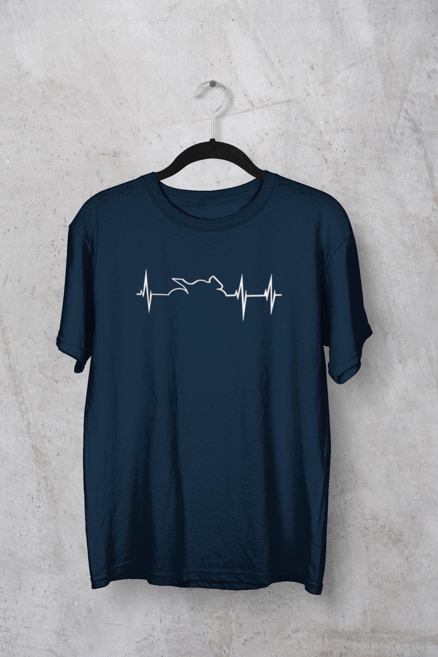 " HEARTBEAT STRIKES ON BIKING " HALF-SLEEVE T-SHIRTS NAVY BLUE