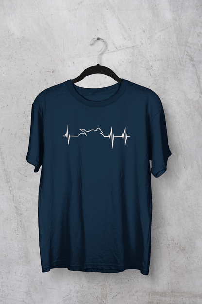 " HEARTBEAT STRIKES ON BIKING " HALF-SLEEVE T-SHIRTS NAVY BLUE