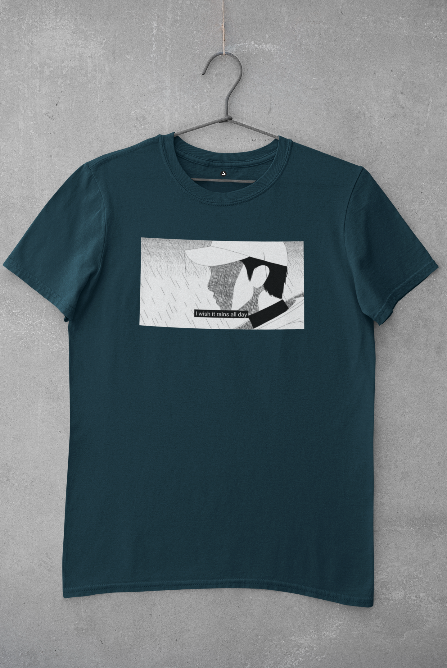 I WISH IT RAINS ALL DAY : RM MONO - HALF-SLEEVE T-SHIRT'S PETROL BLUE