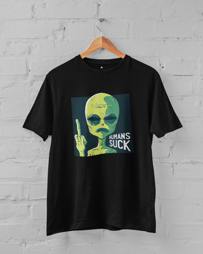HUMAN SUCKS : ALIEN & SPACE- HALF-SLEEVE T-SHIRTS BLACK