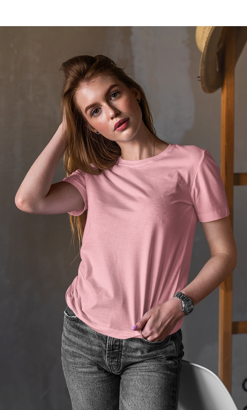 BASIC LIGHT PINK HALF-SLEEVE T-SHIRTS LIGHT PINK
