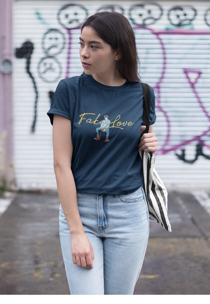 FAKE LOVE : BTS - HALF-SLEEVE T-SHIRTS NAVY BLUE