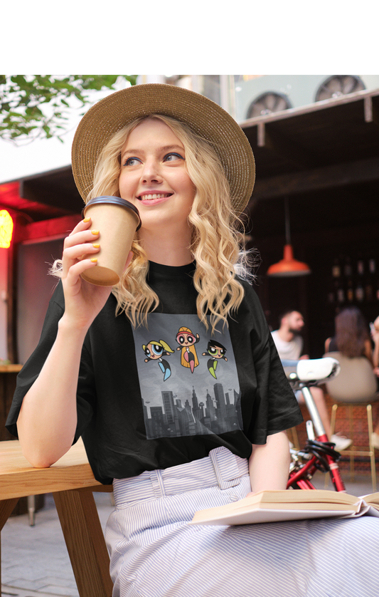 THE SAVIORS- POWERPUFF GIRLS : HALF SLEEVE T-SHIRT BLACK