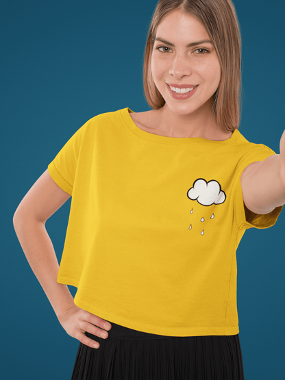 " CLOUDS AND RAINS " Half-sleeve Pocket Design Crop Top's YELLOW