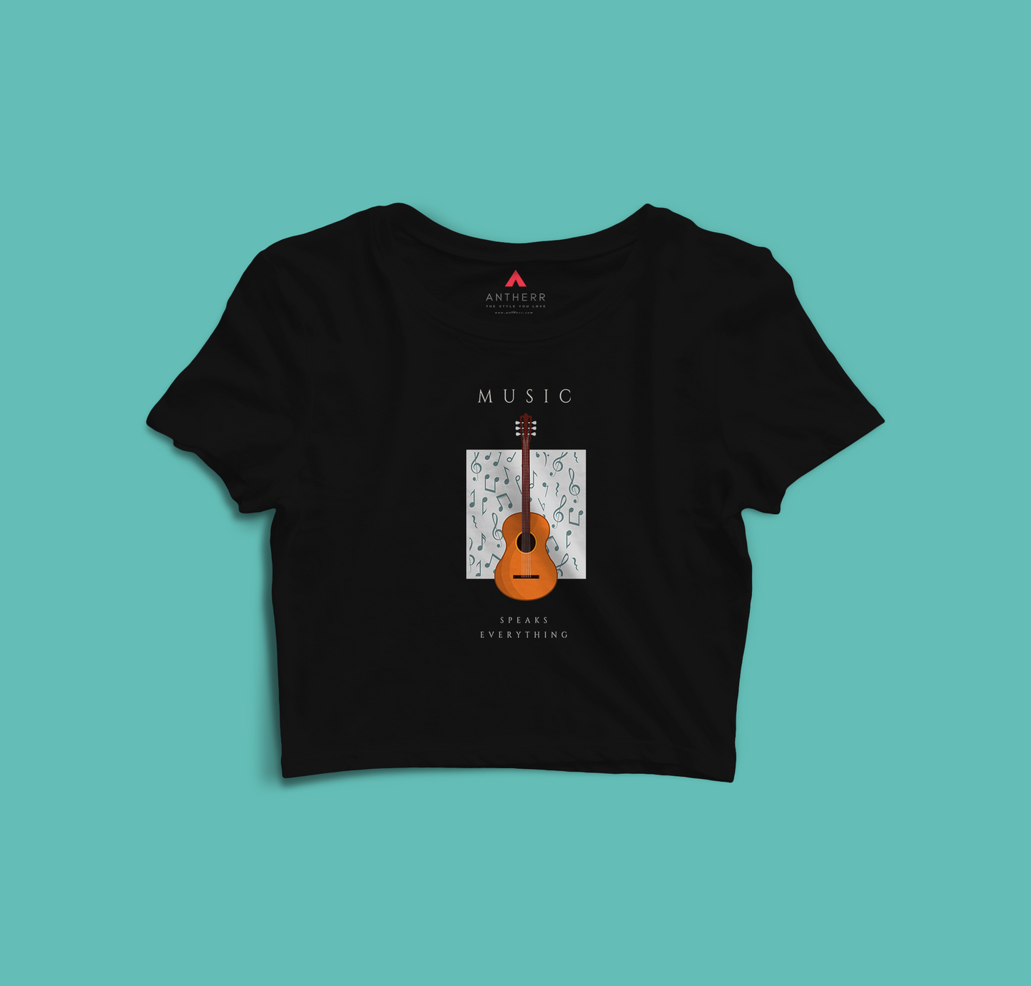"MUSIC SPEAKS EVERYTHING" - HALF SLEEVE CROP TOP 2XL