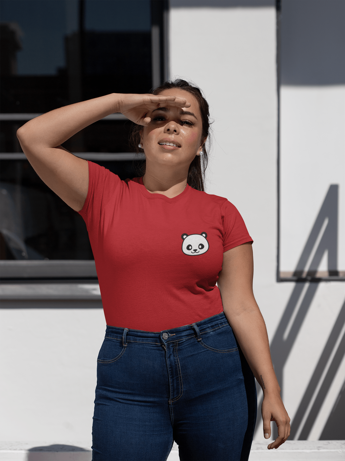 Cute Panda Regular Fit T-shirts RED