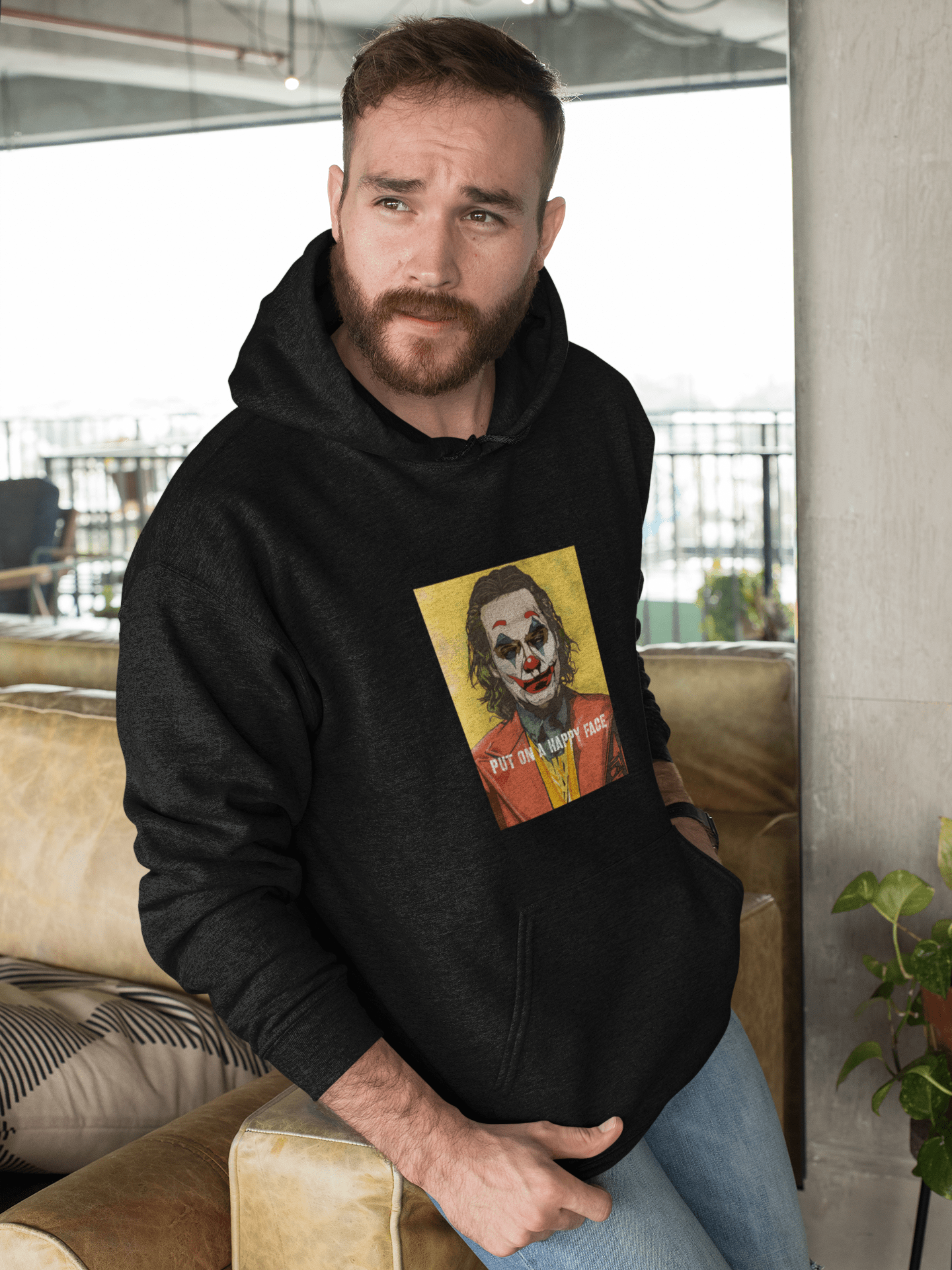 " PUT ON A HAPPY FACE " - WINTER HOODIES BLACK