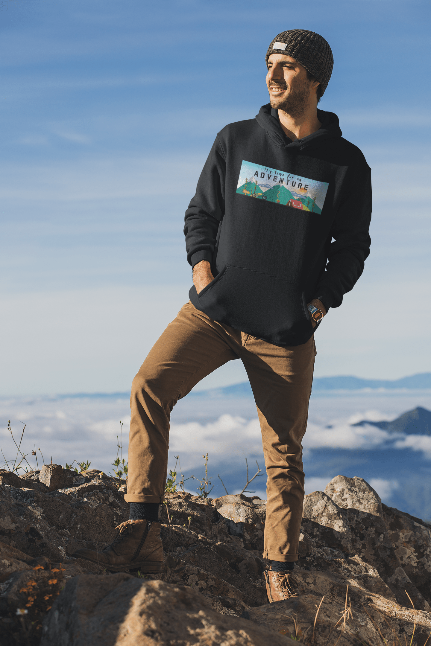 " ITS TIME FOR AN ADVENTURE " - WINTER HOODIES BLACK
