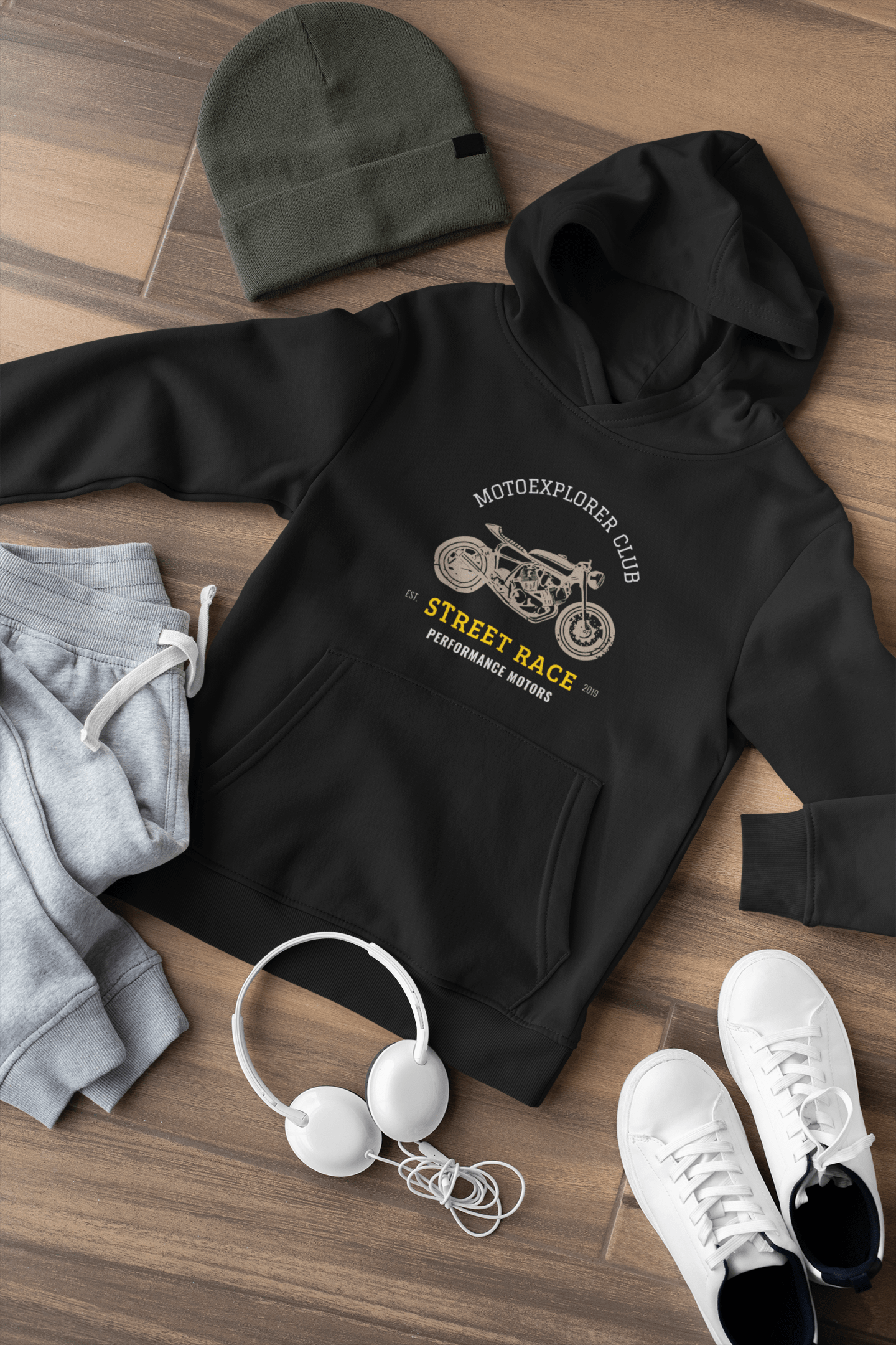 " STREET RACE "- MOTO EXPOLRERCLUB - WINTER HOODIES BLACK