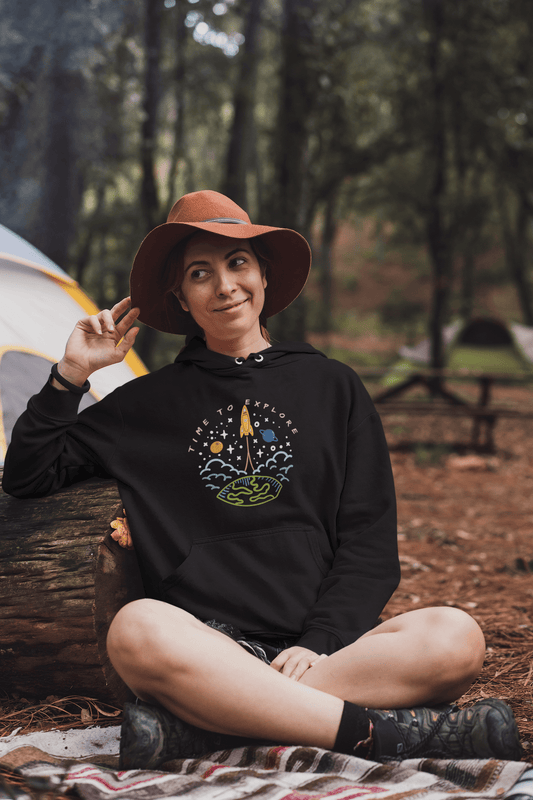 " TIME TO EXPLORE" WINTER HOODIES BLACK