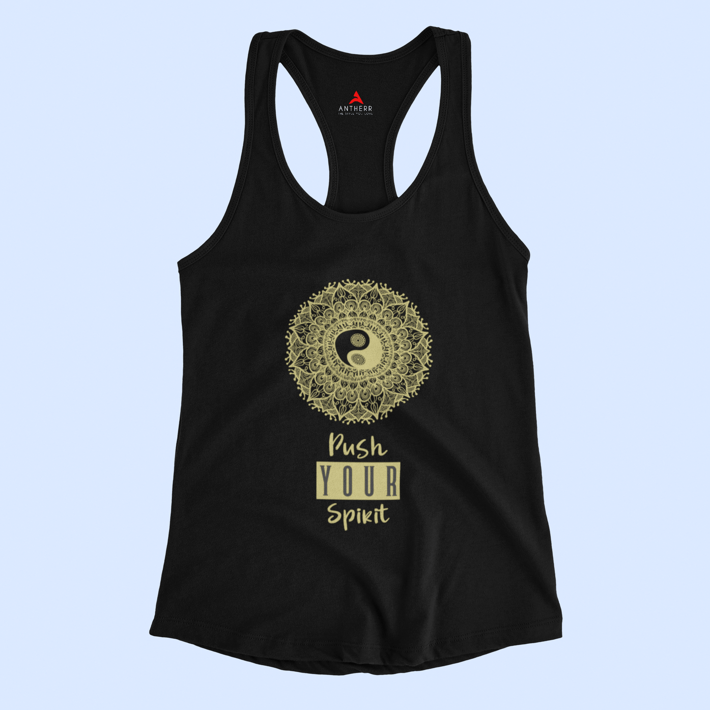 "PUSH YOUR SPIRIT" : Tank Tops BLACK