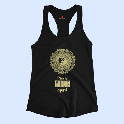 "PUSH YOUR SPIRIT" : Tank Tops BLACK