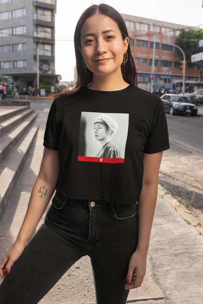 BTS Kim Taehyung V - HALF-SLEEVE CROP TOPS BLACK