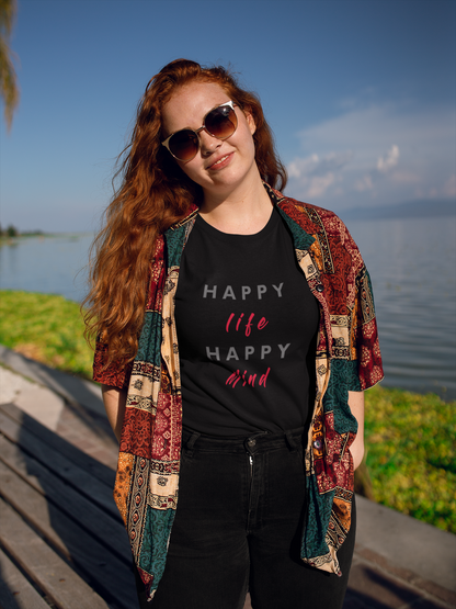 HAPPY LIFE HAPPY MIND HALF SLEEVE T-SHIRTS BLACK